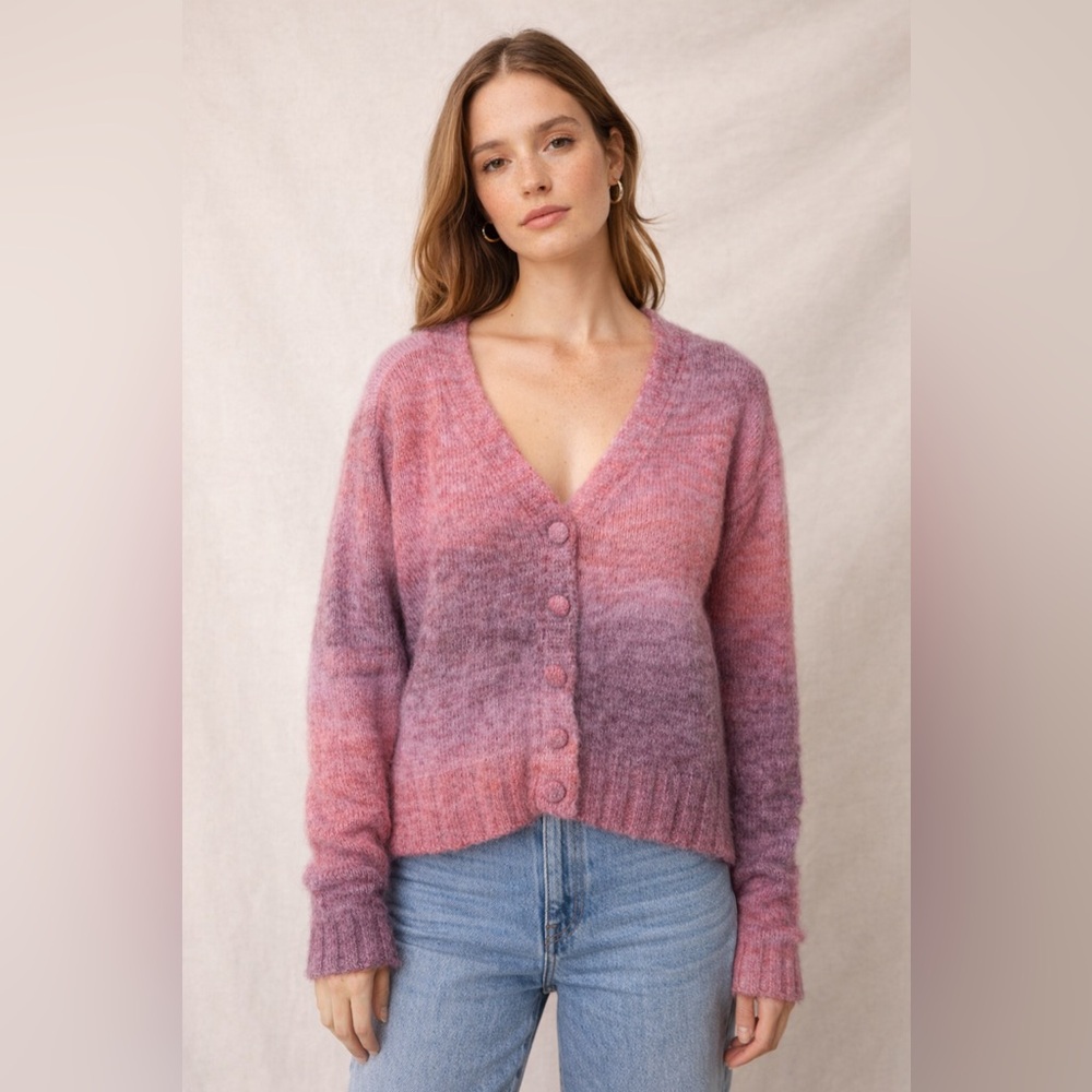 FRNCH Paris Women’s Pink/Purple Ombre Knit Buttoned Cardigan Size Medium - Picture 1 of 6
